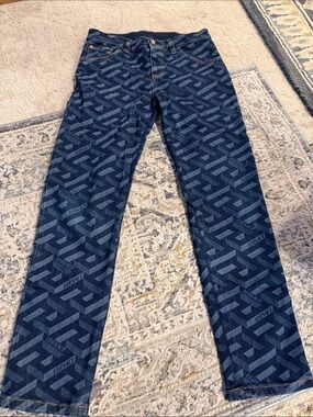 Versace kids Dark Navy All-Over Logo Bootcut Jeans
